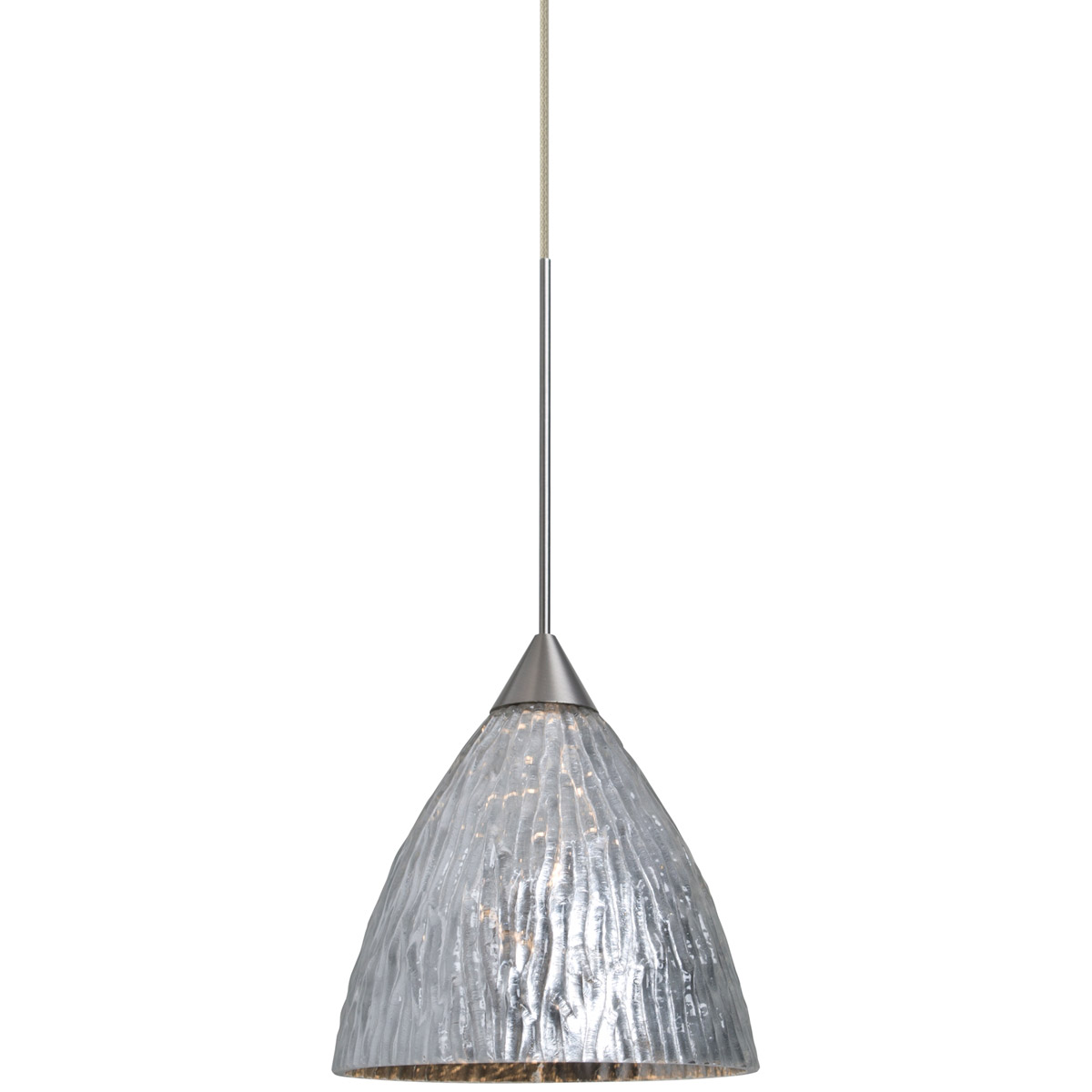 Besa Lighting 1XT-EVESS-LED-SN Eve LED Satin Nickel Cord Pendant Ceiling Light in Stone Silver Foil Glass