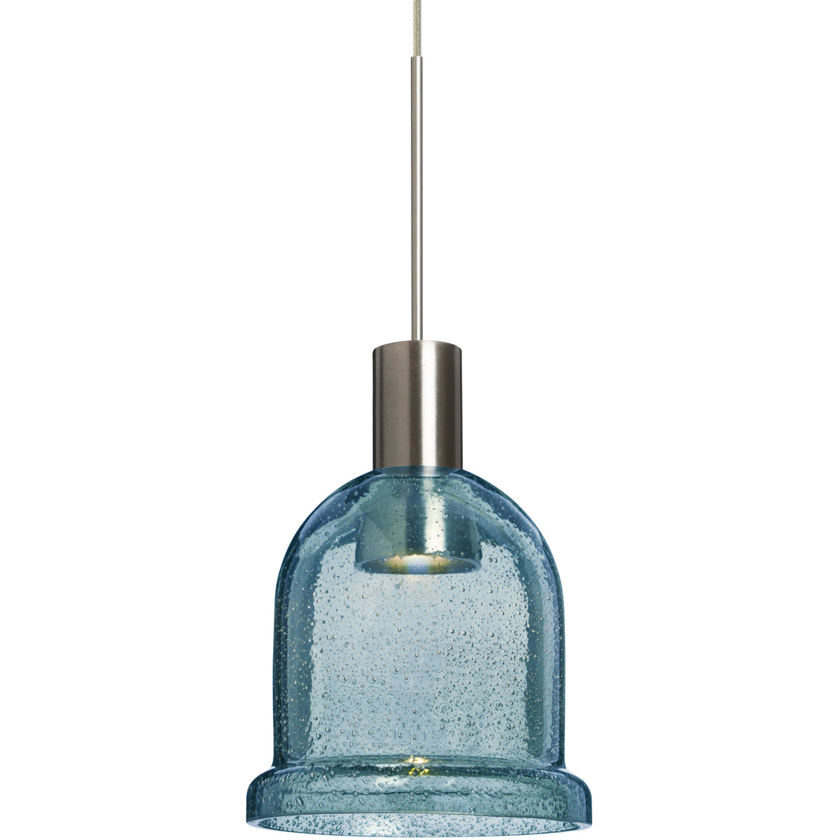 Besa Lighting 1XT-KIBABL-LED-SN Kiba LED Satin Nickel Pendant Ceiling Light in Blue Bubble Glass