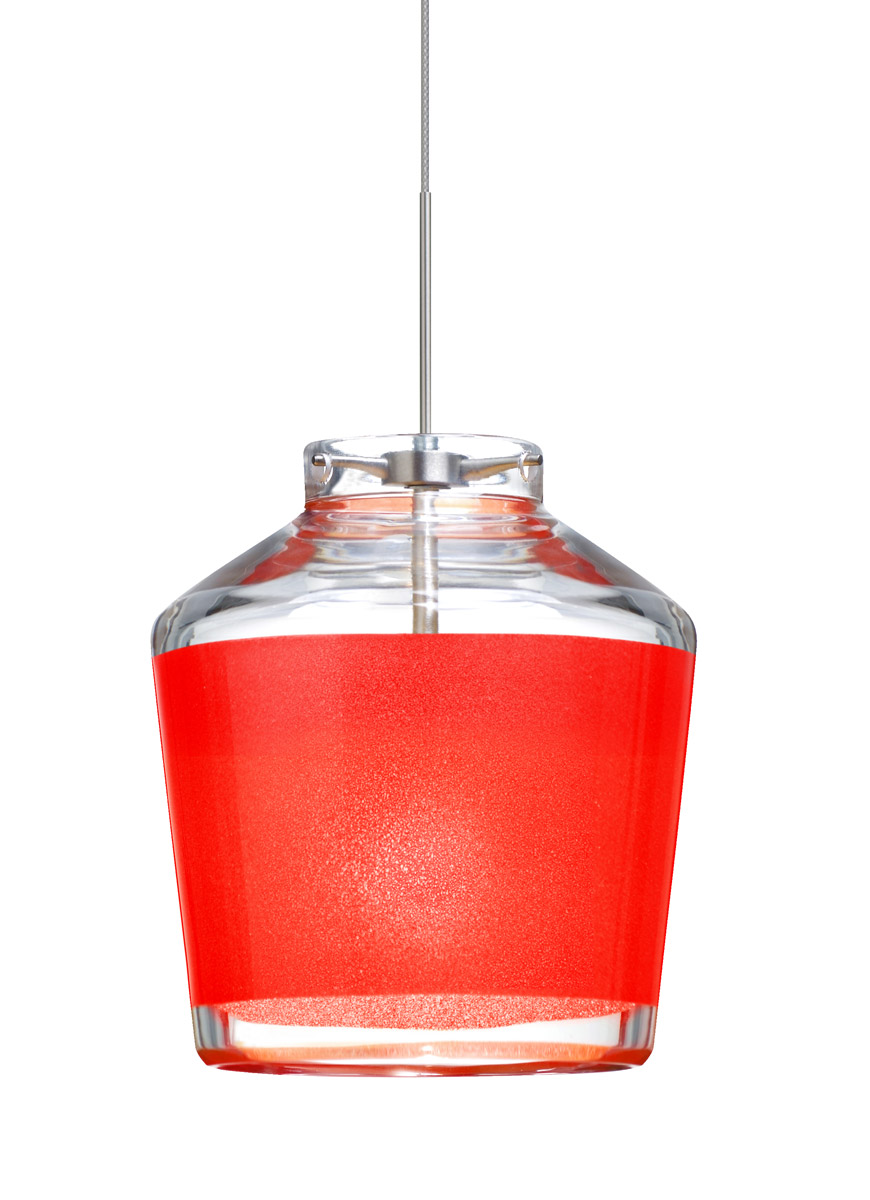 Besa Lighting 1XT-PIC6RD-LED-SN Pica 6 LED Satin Nickel Pendant Ceiling Light in Red Sand Glass