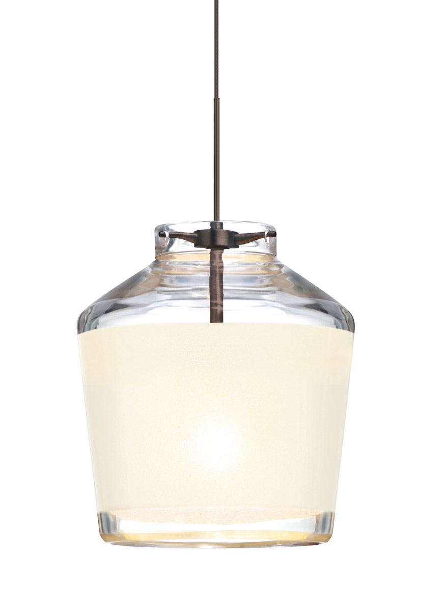 Besa Lighting 1XT-PIC6WH-LED-BR Pica 6 LED Bronze Pendant Ceiling Light in White Sand Glass