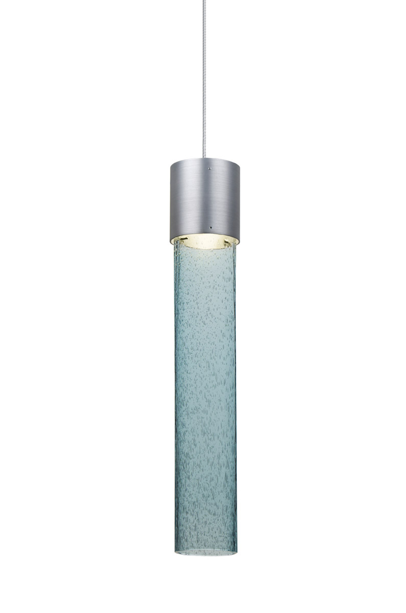 Besa Lighting 1XT-WAND12BL-LED-SN Wanda LED Satin Nickel Pendant Ceiling Light in Blue Bubble Glass