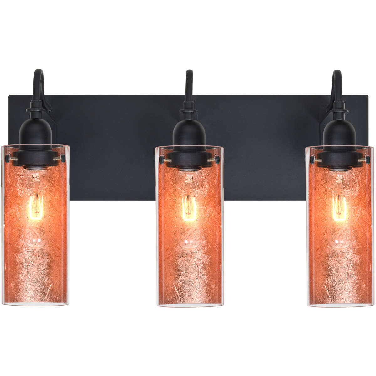 Besa Lighting 3WG-DUKECF-BK Duke 3 Light 20 inch Black Vanity Wall Light in Copper Foil Glass