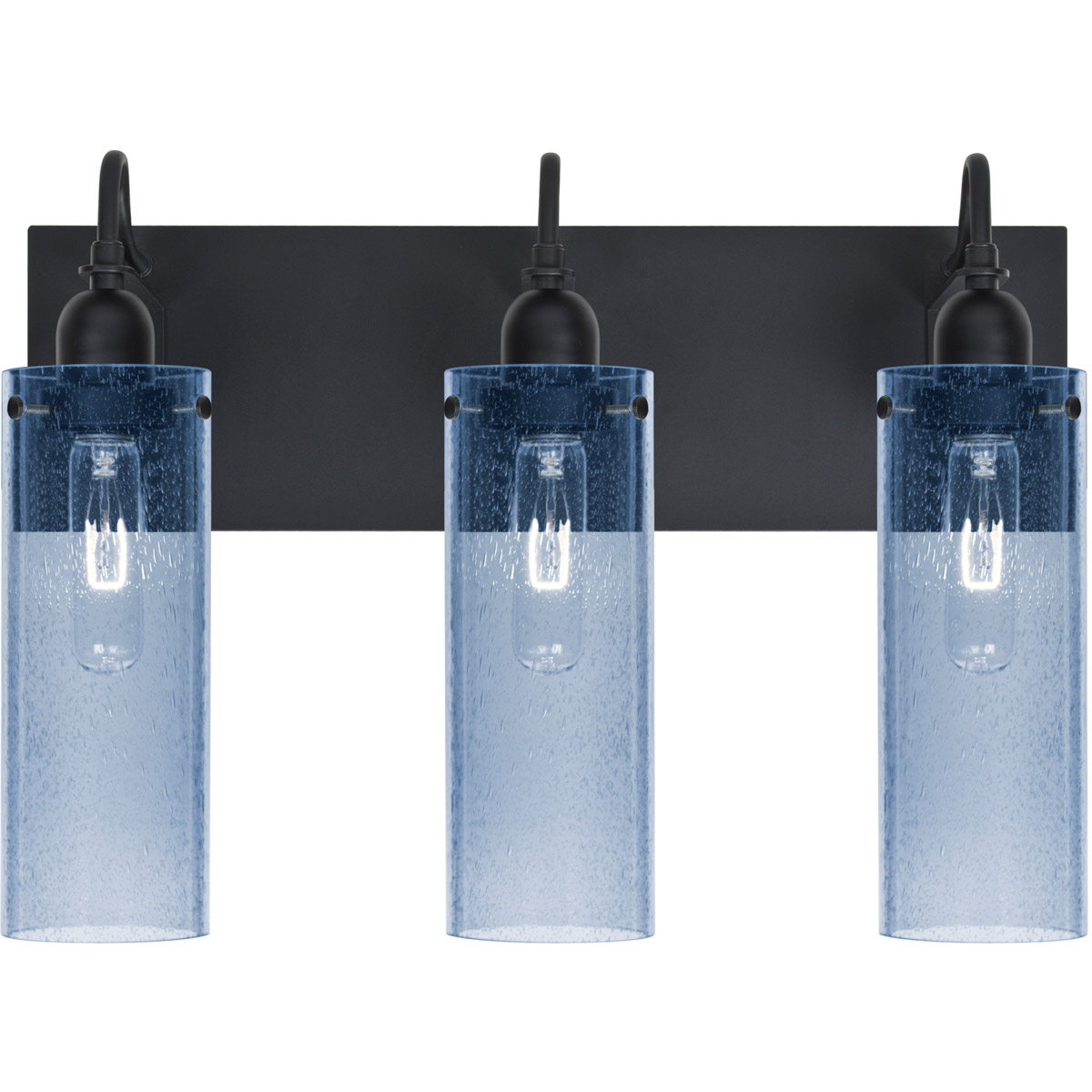 Besa Lighting 3WG-JUNI10BL-BK Juni 10 3 Light 20 inch Black Vanity Light Wall Light in Blue Bubble Glass