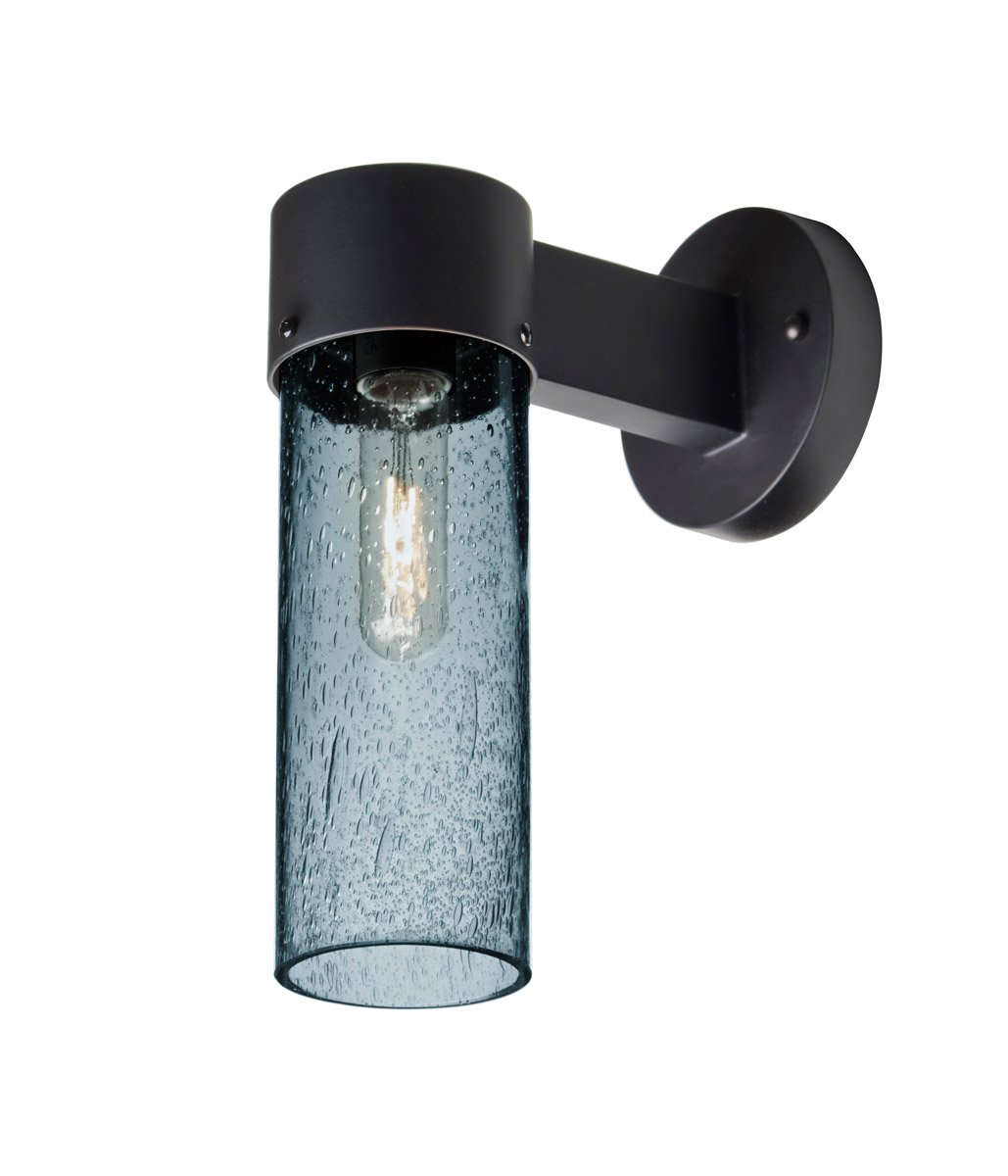 Besa Lighting JUNI10BL-WALL-BK Juni 10 1 Light 11.5 inch Black Outdoor Sconce in Incandescent, Blue Bubble Glass