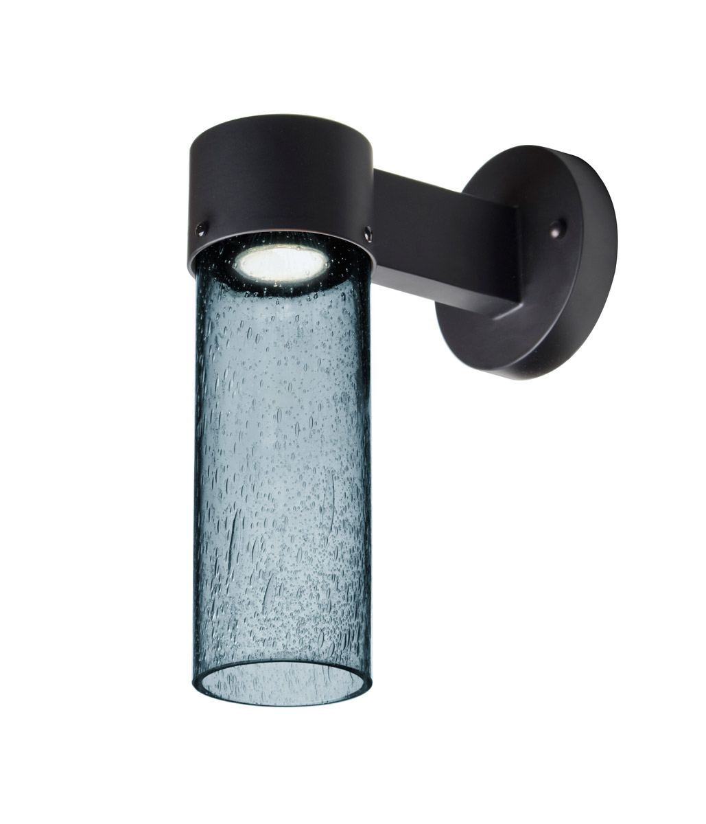 Besa Lighting JUNI10BL-WALL-LED-BK Juni LED 12 inch Black Outdoor Sconce in Blue Bubble Glass