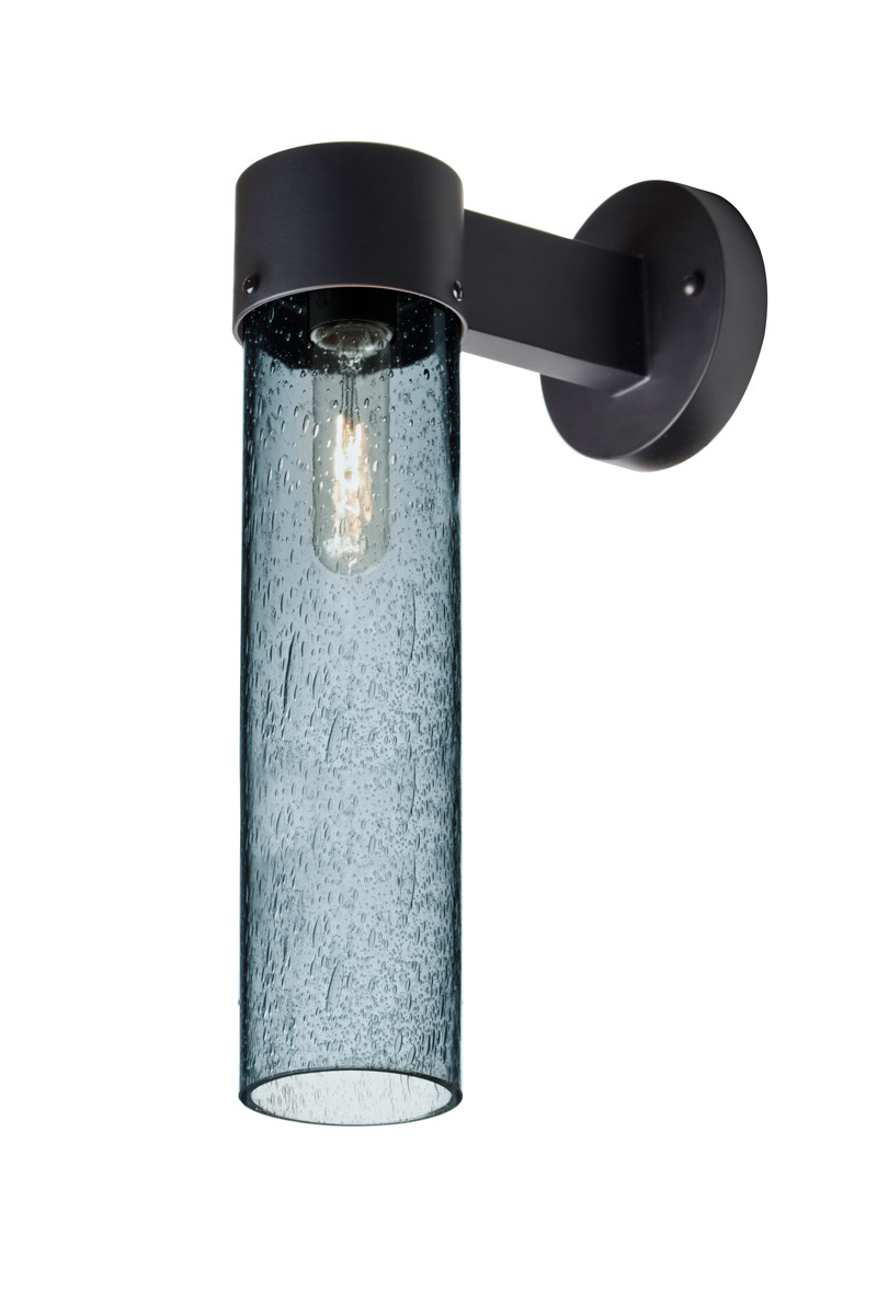 Besa Lighting JUNI16BL-WALL-BK Juni 1 Light 18 inch Black Outdoor Sconce in Blue Bubble Glass, Incandescent