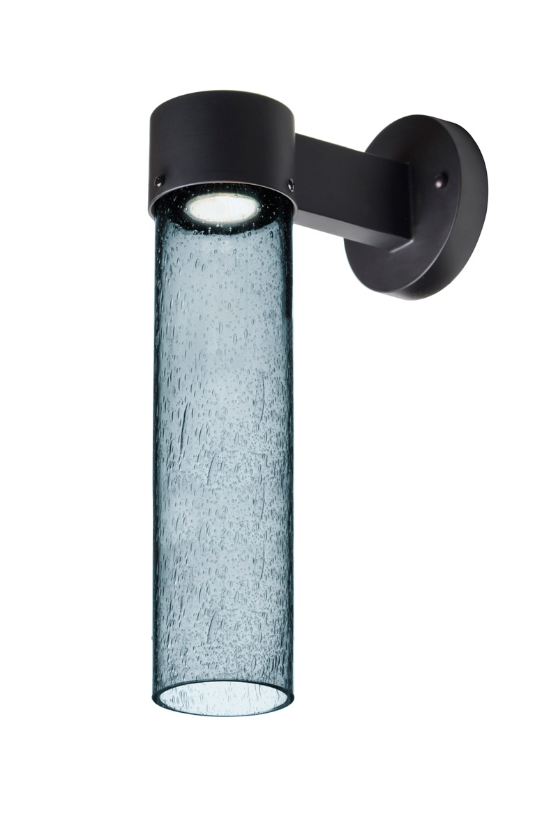 Besa Lighting JUNI16BL-WALL-LED-BK Juni LED 18 inch Black Outdoor Sconce in Blue Bubble Glass
