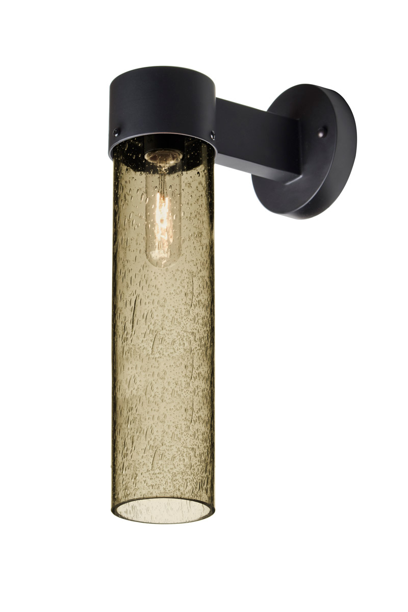 Besa Lighting JUNI16LT-WALL-BK Juni 1 Light 18 inch Black Outdoor Sconce in Latte Bubble Glass, Incandescent