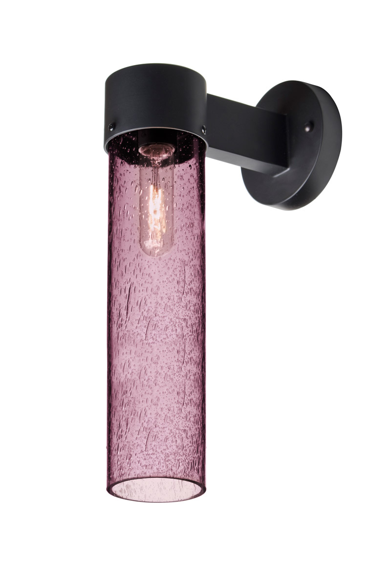 Besa Lighting JUNI16PL-WALL-BK Juni 16 1 Light 17.5 inch Black Outdoor Sconce in Incandescent, Plum Bubble Glass