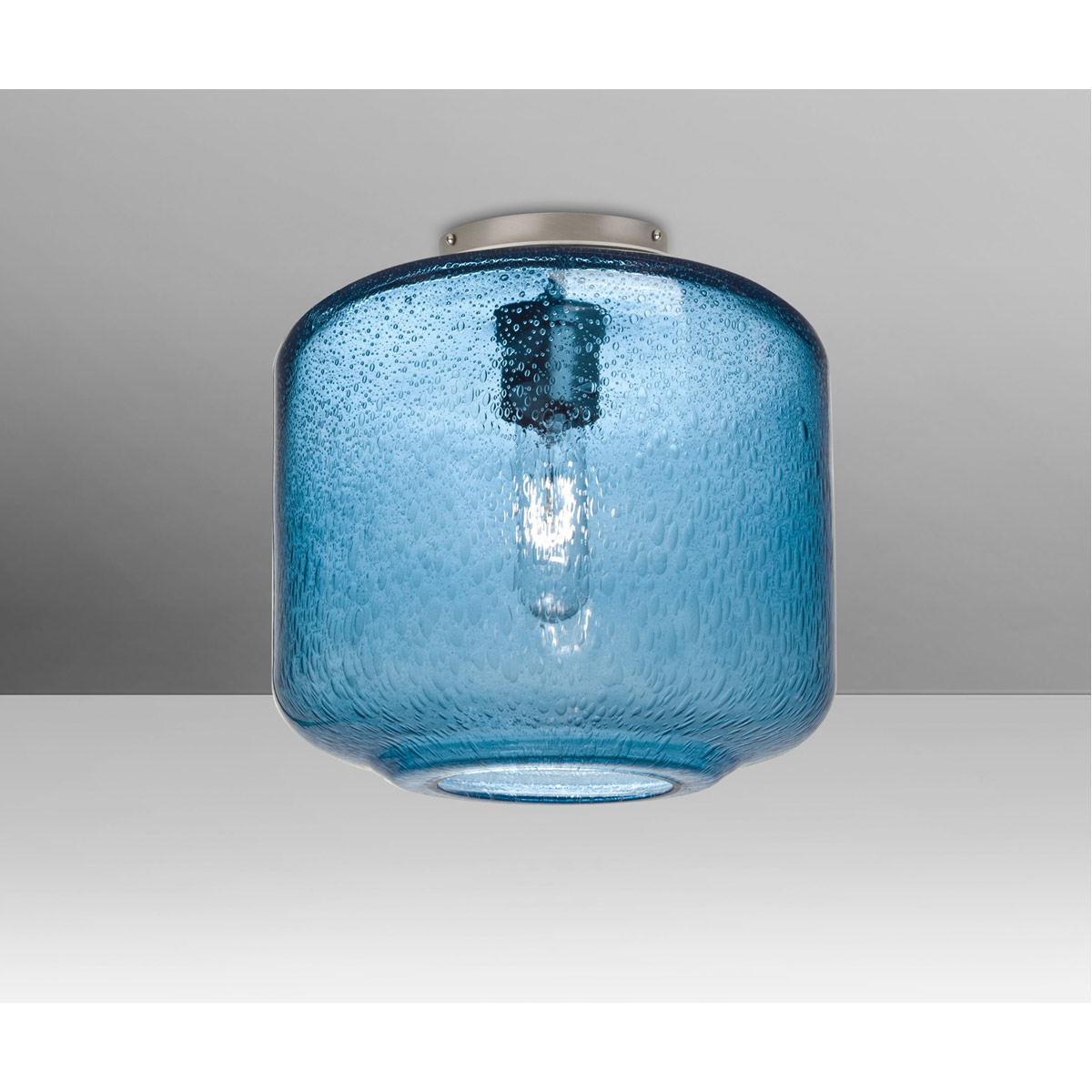 Besa Lighting NILES10BLC-SN Niles 10 1 Light 9.5 inch Satin Nickel Semi-Flush Mount Ceiling Light in Blue Bubble Glass