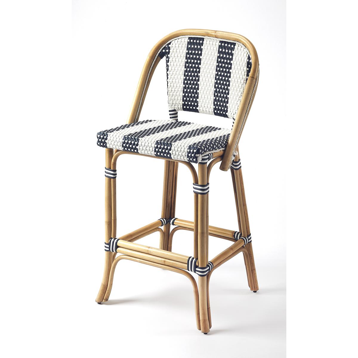 Butler 3715291 DesignerS Edge Lila Blue  White Stripe Rattan 41 inch Blue Barstool