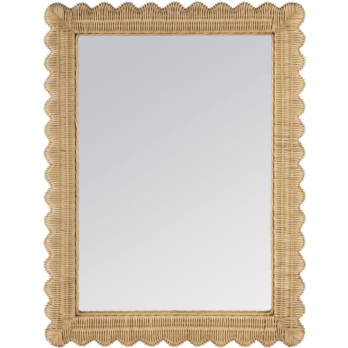 Butler 9758404 Butler Specialty Company Flora 30 in. H x 30 in. W Rectangular Rattan Scalloped Wall Mirror, Light Brown
