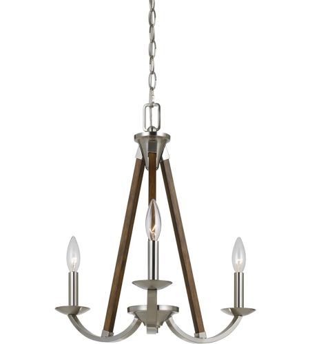 Cal Lighting FX-3604-3 Monica 3 Light 20 inch Brushed Steel and Wood Chandelier Ceiling Light