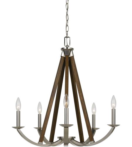 Cal Lighting FX-3604-5 Monica 5 Light 27 inch Brushed Steel and Wood Chandelier Ceiling Light
