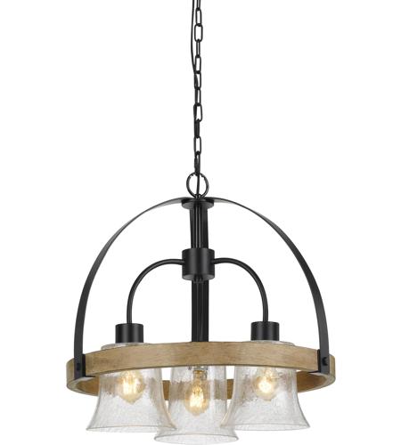 Cal Lighting FX-3662-3 Bell 3 Light 23 inch Black and Wood Chandelier Ceiling Light