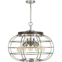 Cal Lighting FX-3719-5 Liberty 5 Light 25 inch Brushed Steel with Wood Chandelier Ceiling Light photo thumbnail