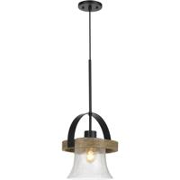 Cal Lighting FX-3662-1 Bell 1 Light 11 inch Black and Wood Chandelier Ceiling Light  thumb