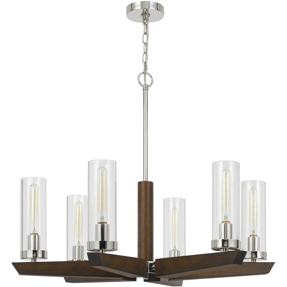 Cal Lighting FX-3756-6 Ercolano 6 Light 32 inch Wood/Brushed Steel Chandelier Ceiling Light