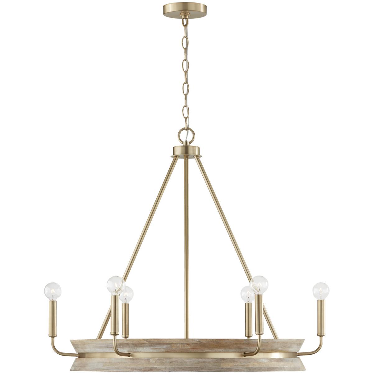 Capital Lighting 447361WS Finn 6 Light 31 inch White Wash and Matte Brass Chandelier Ceiling Light