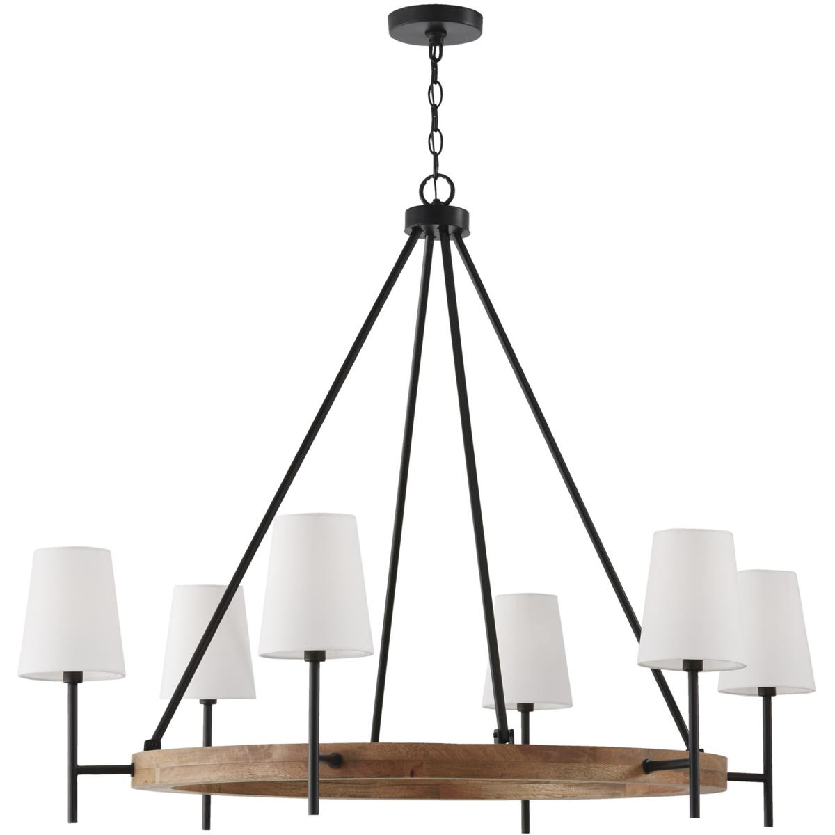 Capital Lighting 450861WK-709 Jonah 6 Light 42 inch Light Wood and Matte Black Chandelier Ceiling Light