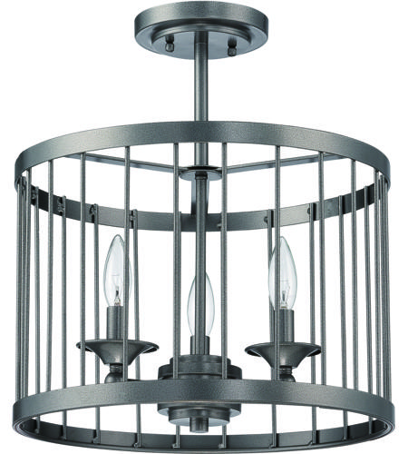 Craftmade 39453-BKI Villa 3 Light 16 inch Black Iron Semi-Flushmount Ceiling Light, Cage
