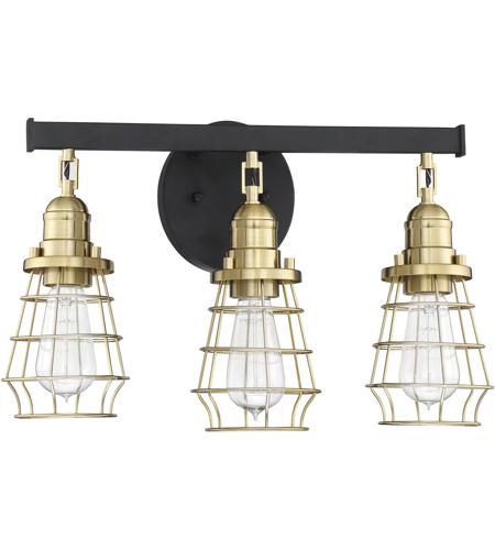 Craftmade 50603 Fbsb Neighborhood Thatcher 3 Light 19 Inch Flat Black Satin Brass Vanity Light Wall Light In Flat Black And Satin Brass Neighborhood Collection