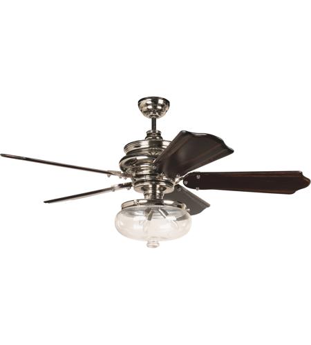 Craftmade K11262 Townsend 56 inch Polished Nickel with Ebony Blades Ceiling Fan Kit in Clear Glass, Custom Carved Classic Ebony