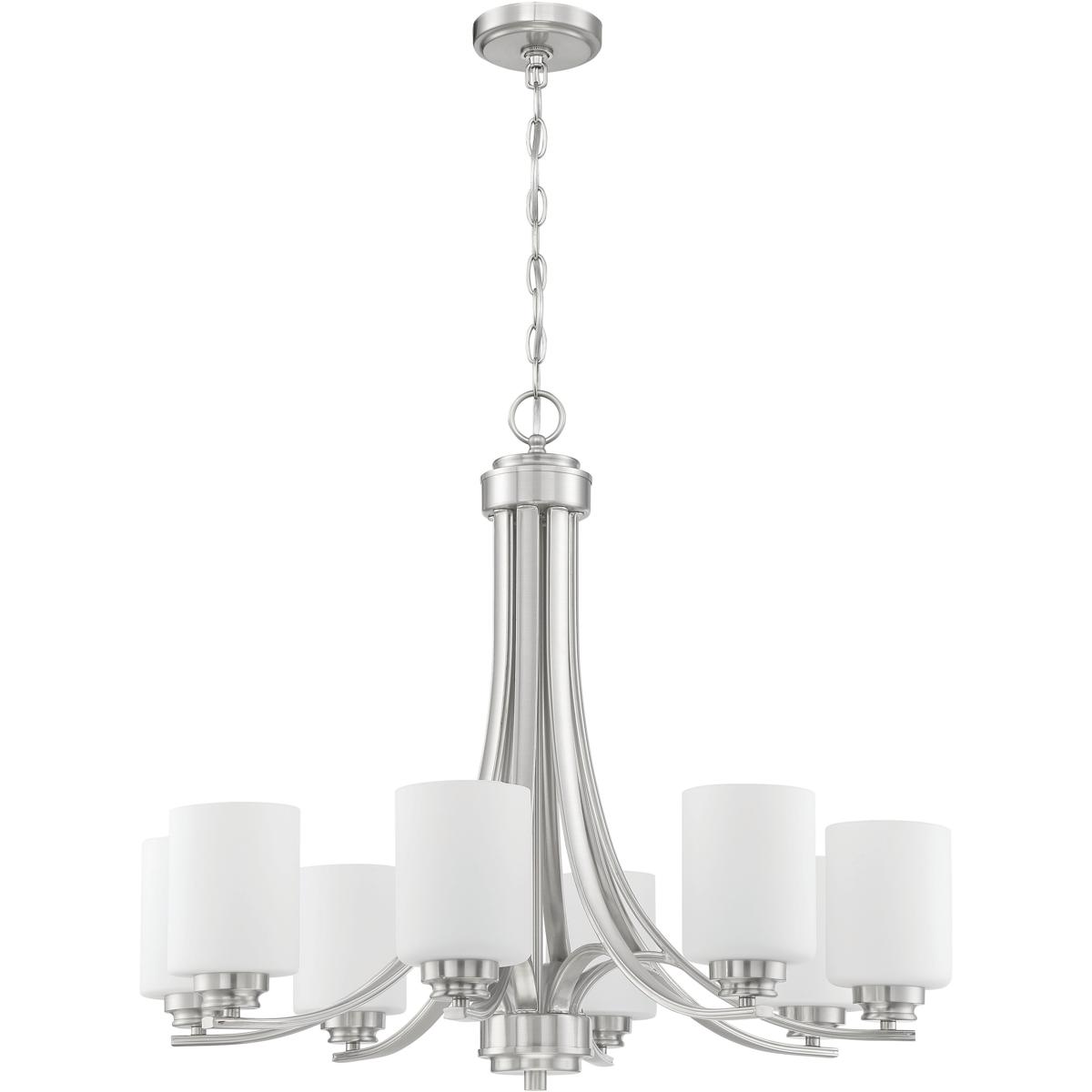 Craftmade 50528-BNK-WG Bolden 8 Light 28.5 inch Brushed Polished Nickel Chandelier Ceiling Light in White Frosted Glass, Neighborhood Collection