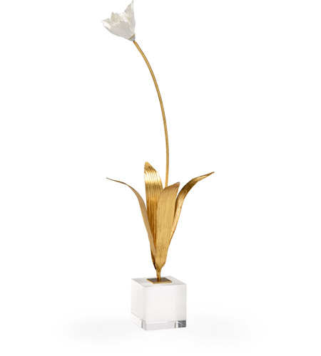 Chelsea House 383619 Chelsea House Antique Gold Leaf/White Glaze/Clear Tulip on Stand Accent