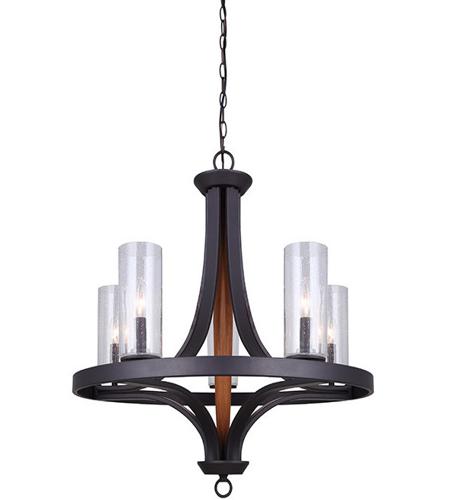 Canarm ICH460B05RBW Arrow 5 Light 25 inch Oil Rubbed Bronze And Faux Wood Chandelier Ceiling Light