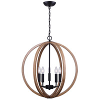 Canarm ICH753A05BKB23 Lewis 5 Light 23 inch Matte Black and Brushed Wood Chandelier Ceiling Light thumb