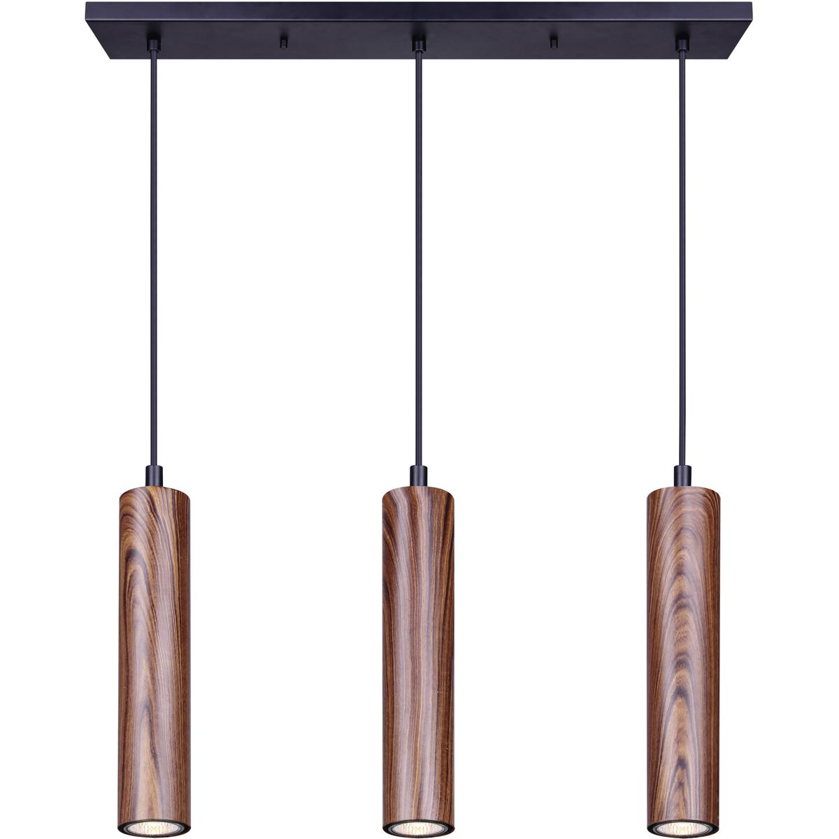 Canarm IPL764A03BKW10 Carver 3 Light 24 inch Matte Black and Faux Wood Pendant Ceiling Light