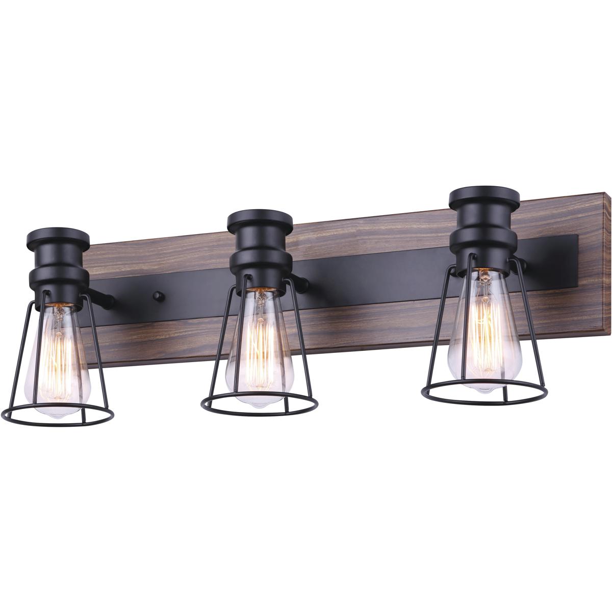 Canarm IVL752A03BKW Madison 3 Light 24 inch Black and Faux Wood Vanity Light Wall Light