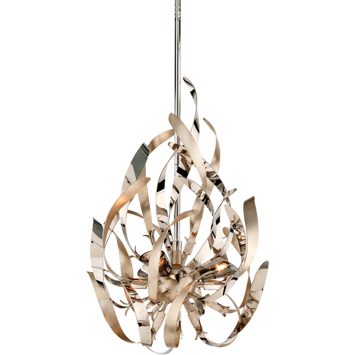 Corbett Lighting 154-43-SL/SS Graffiti 3 Light 15 inch Silver Leaf Polished Nickel Pendant Ceiling Light