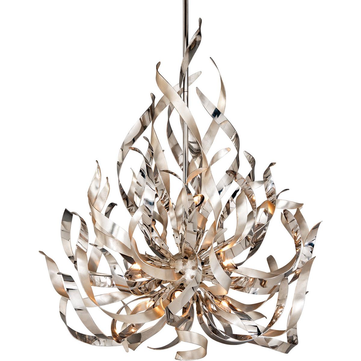 Corbett Lighting 154-49-SL/SS Graffiti 9 Light 34 inch Silver Leaf/Stainless Steel Chandelier Ceiling Light