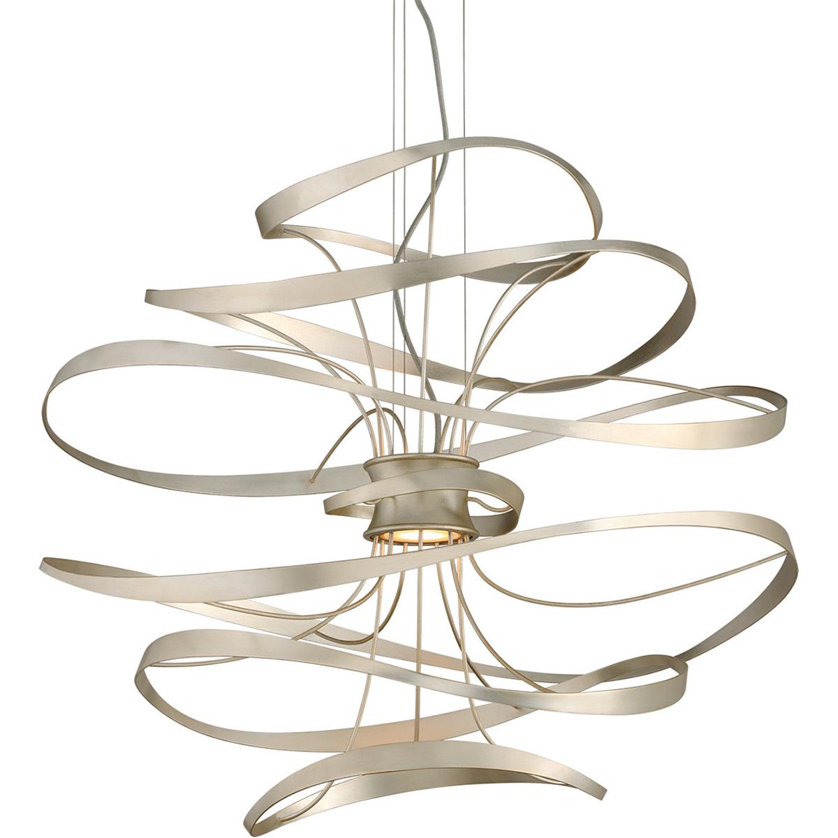 Corbett Lighting 21343SLSS Calligraphy LED 34 inch Silver Leaf Polished Stainless Chandelier Ceiling Light