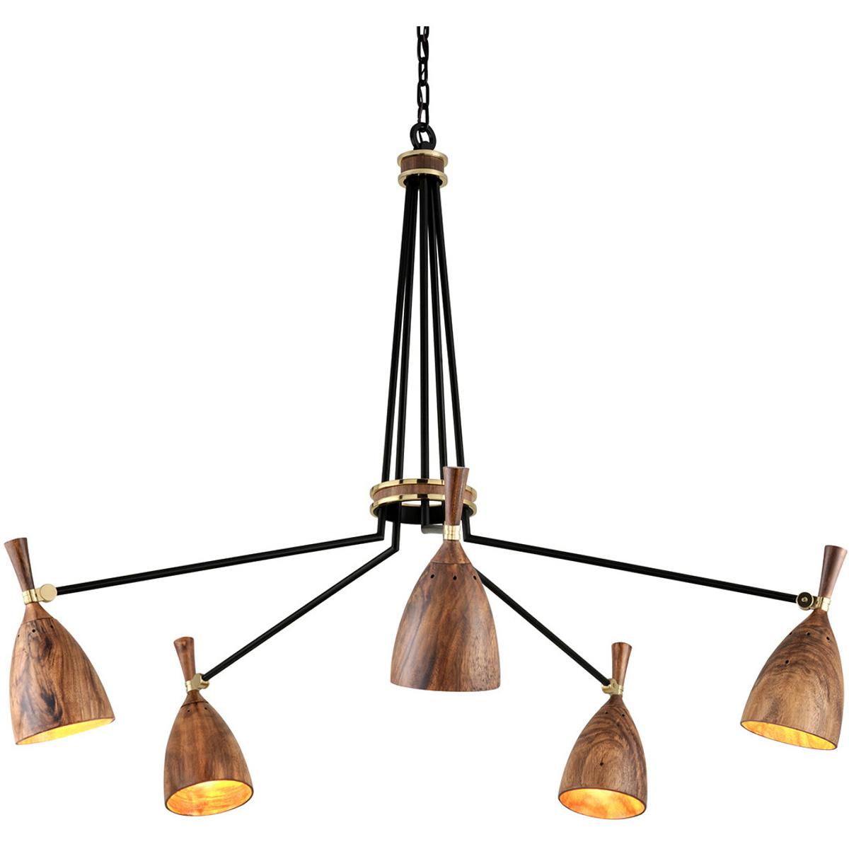 Corbett Lighting 280-05-SBK Utopia 5 Light 52.75 inch Soft Black and Polished Brass Chandelier Ceiling Light