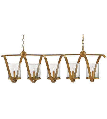 Currey Company 9000 0054 Maximus 5 Light 47 Inch Washed Gold Leaf Chandelier Ceiling Light Rectangular