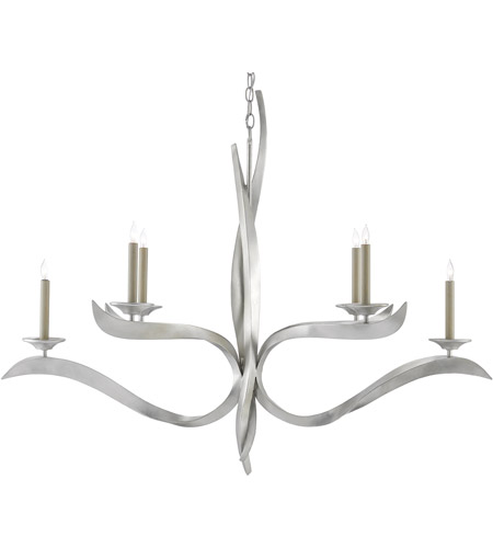 Currey Company 9000 0391 Paradigm 6 Light 49 Inch Contemporary Silver Leaf Chandelier Ceiling Light