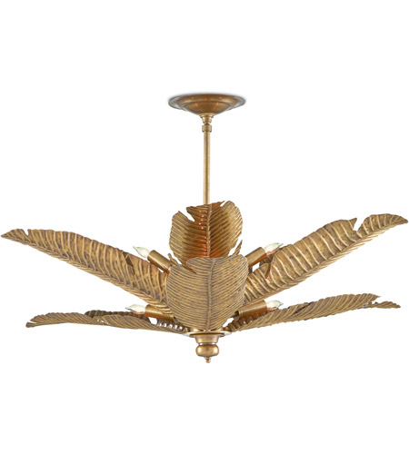 Currey Company 9000 0544 Tropical 6 Light 34 Inch Vintage Brass Semi Flush Mount Ceiling Light