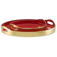 Currey & Company 1200-0362 Riya Gold and Red Tray Set, Set of 2 thumb