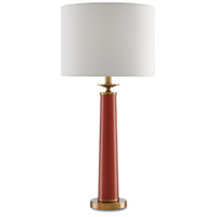 Currey & Company 6000-0033 Rhyme 33 inch 150 watt Speckled Rave Red/Antique Brushed Brass Table Lamp Portable Light alternative photo thumbnail