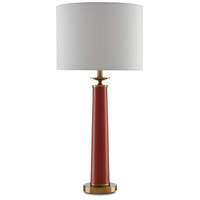 Currey & Company 6000-0033 Rhyme 33 inch 150 watt Speckled Rave Red/Antique Brushed Brass Table Lamp Portable Light alternative photo thumbnail