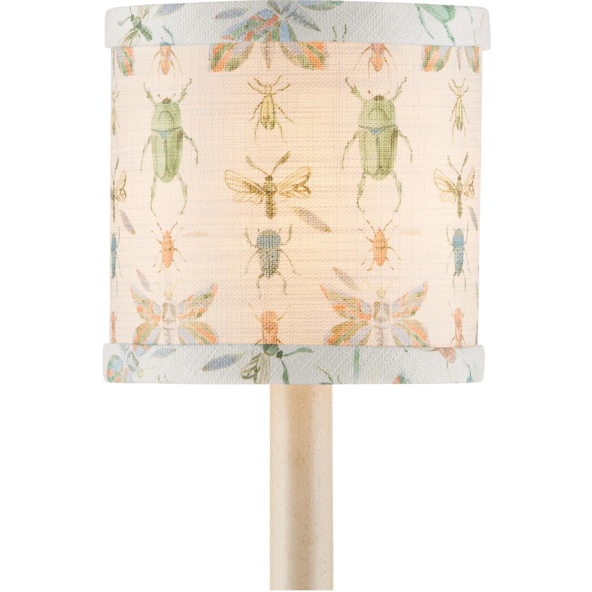 Currey & Company 0900-0061 Bug Parade Ivory and Green and Yellow and Blue and Orange 5 inch Drum Chandelier Shade