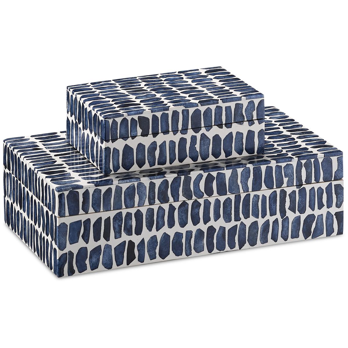 Currey & Company 1200-0199 Indigo 6 inch Navy and White and Natural Box Set, Set of 2