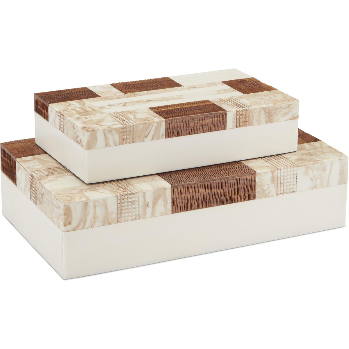 Currey & Company 1200-0446 1940s 9 inch Beige and Brown and Ivory and Natural Boxes, Set of 2
