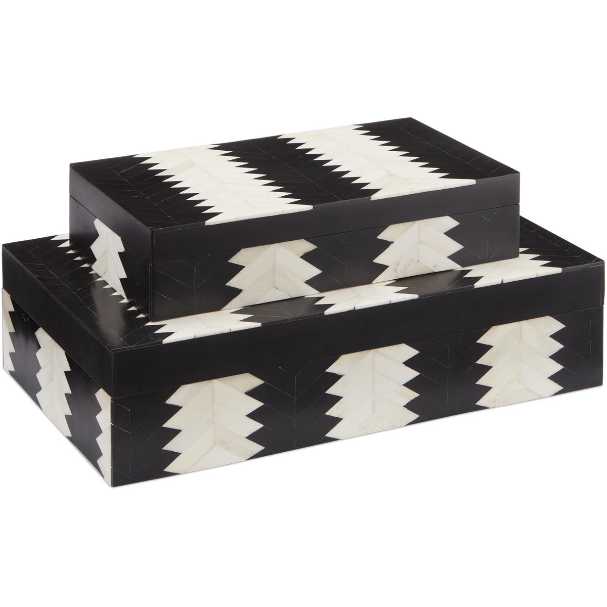 Currey & Company 1200-0450 Arrow 9.25 inch Black and White and Natural Boxes, Set of 2, Jamie Beckwith Collection