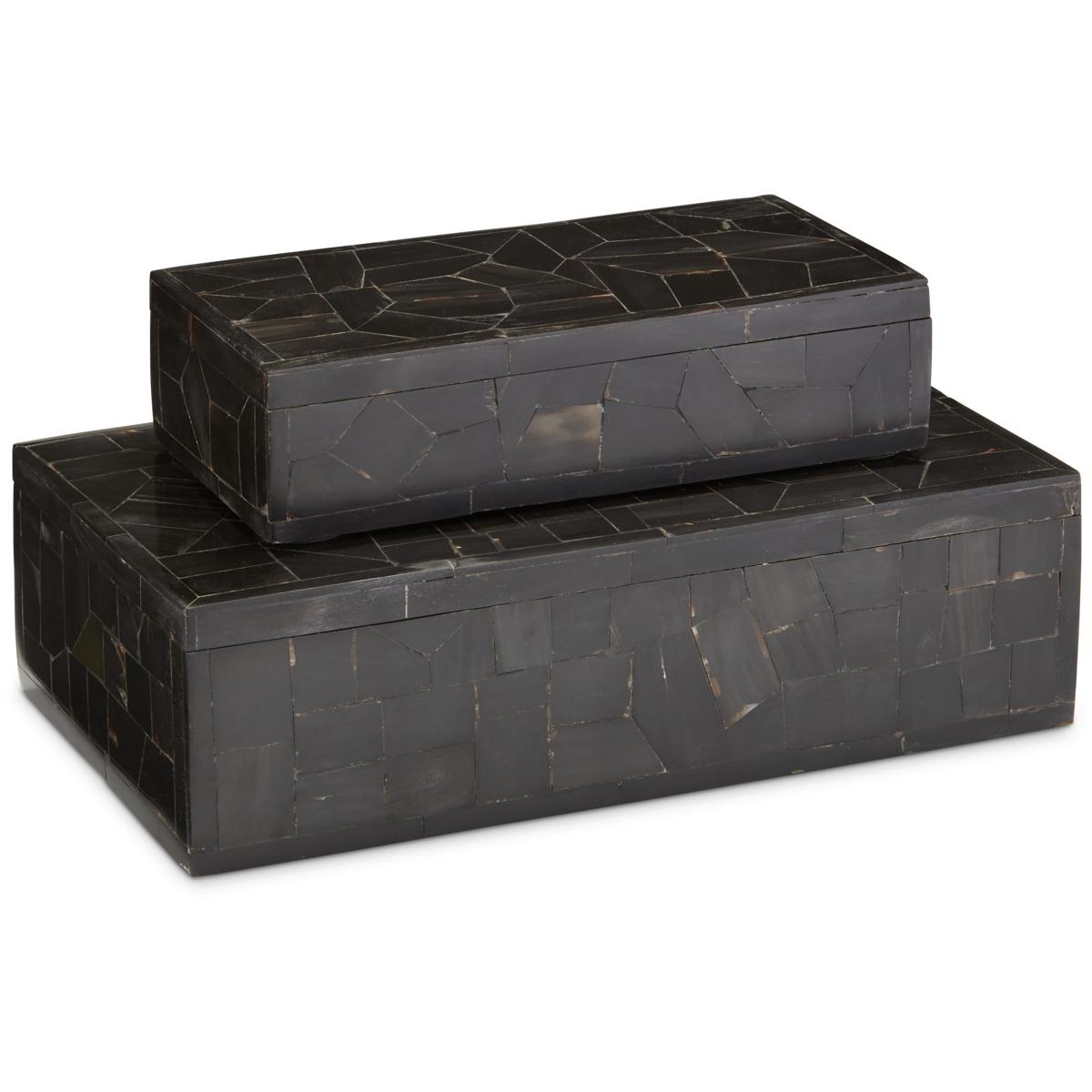 Currey & Company 1200-0452 Black Bone 8 inch Black Boxes, Set of 2