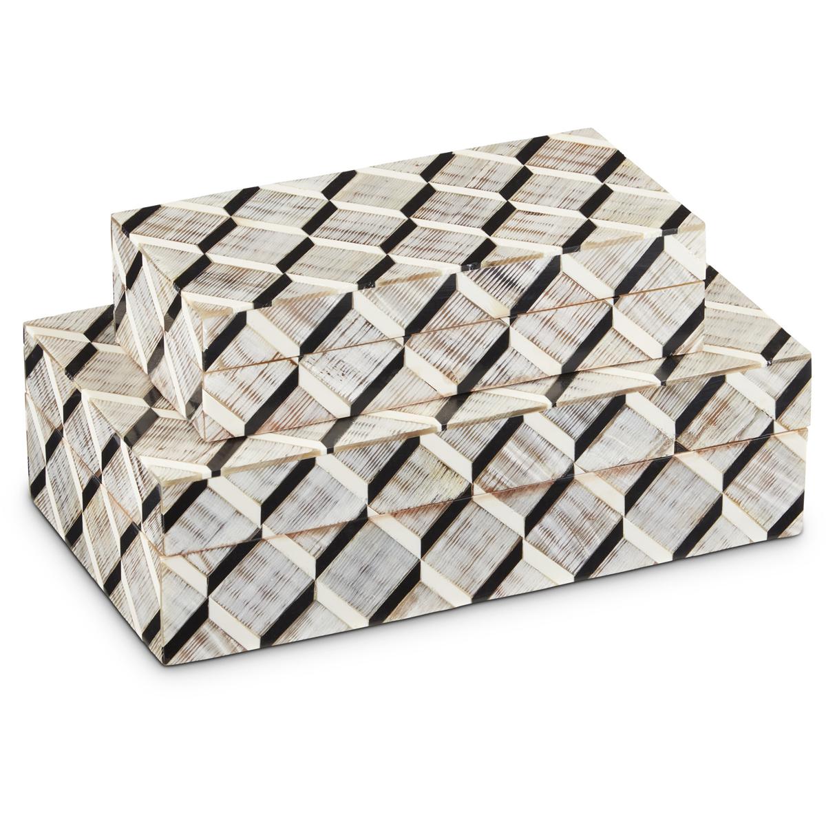 Currey & Company 1200-0508 Derian 8 inch Black and White and Natural Boxes, Set of 2