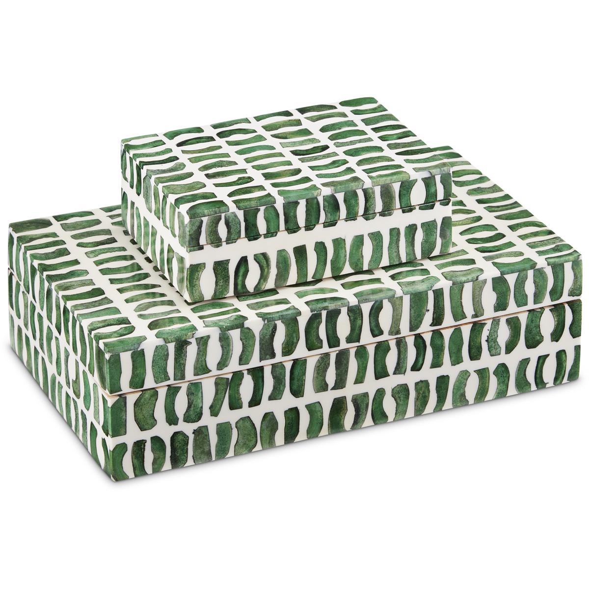 Currey & Company 1200-0585 Emerald 10.5 inch Green/White Boxes, Set of 2